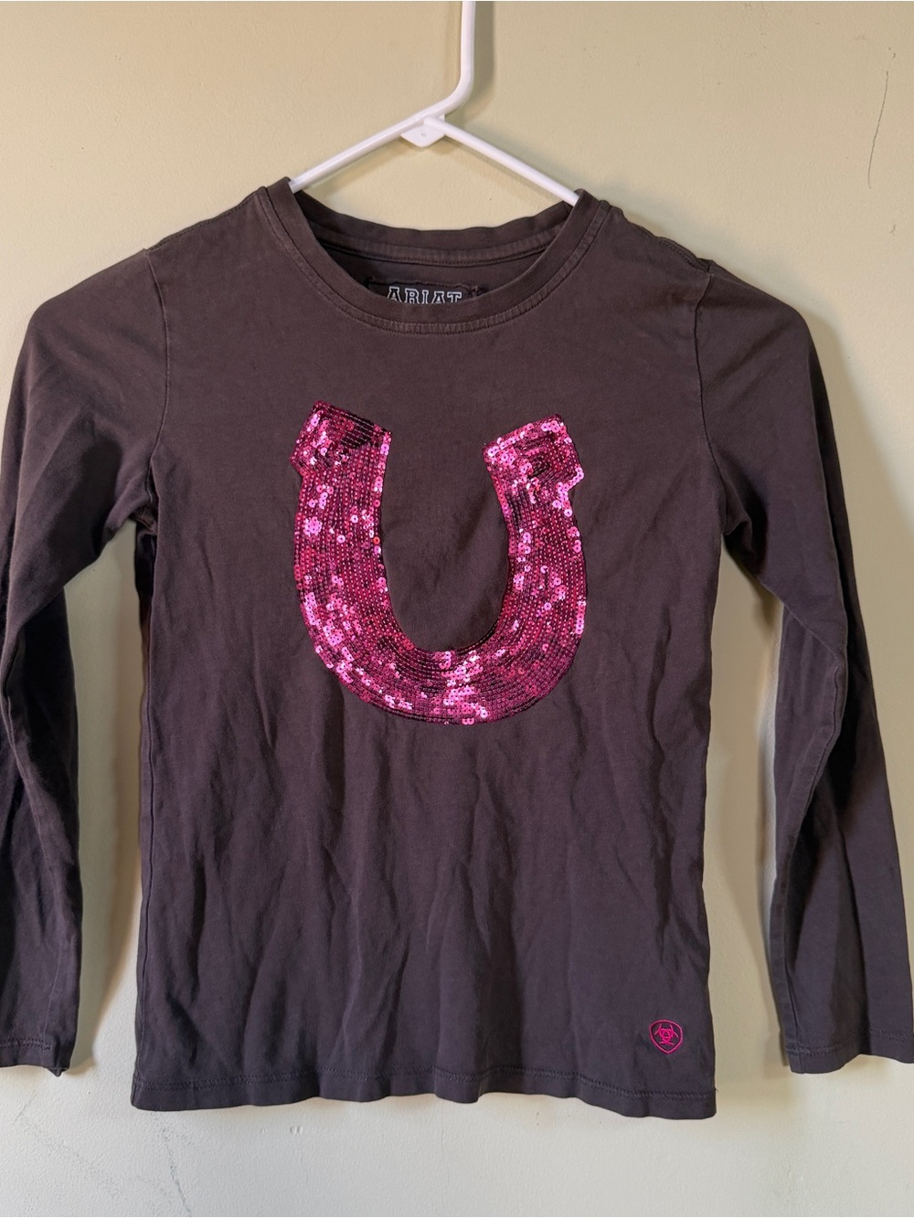 Ariat Girls' Long Sleeve Sequin Horseshoe Top Small